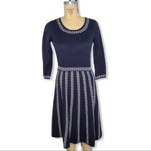 Boden navy knit vine print fit and flare dress 8